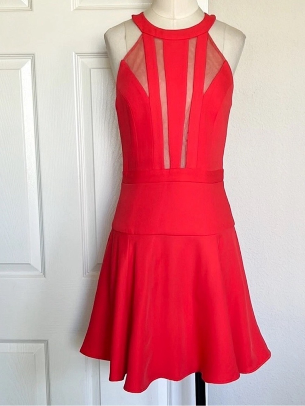 BCBGMaxAzria Red Mesh-Panel Halter Skater Dress,NWT - Picture 2 of 16